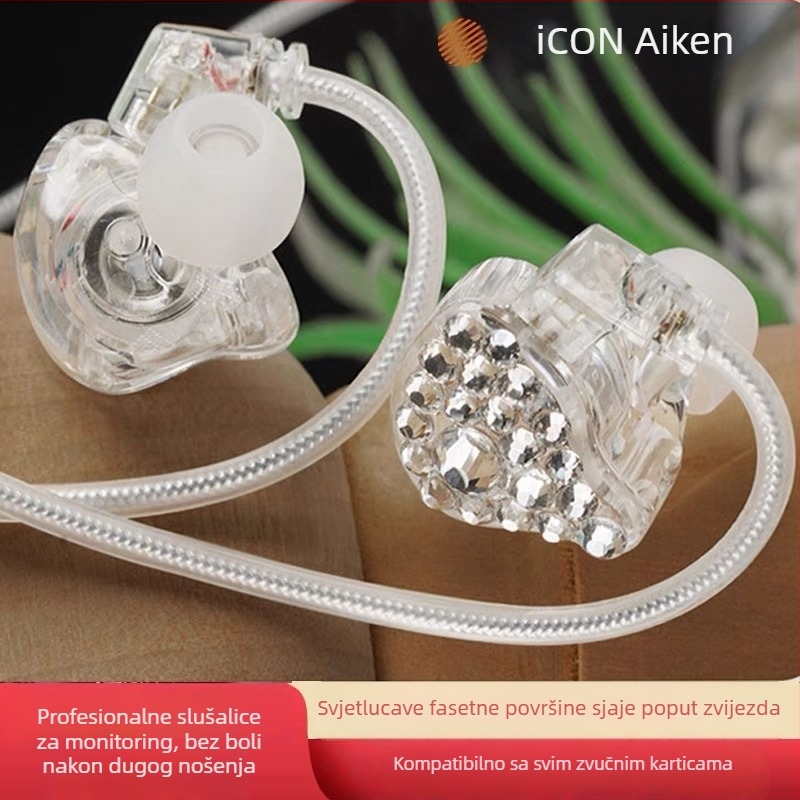 ICON element8 Dijamantno ugrađene monitorijske slušalice za pjevanje, žične slušalice s 3,5 mm utorom, duljina kabela 2,5 m