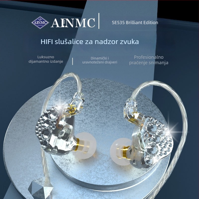AINMC SE535 Dijamantima ukrašene profesionalne monitor slušalice, žične, s držačem za uho, za uživo prijenos i snimanje