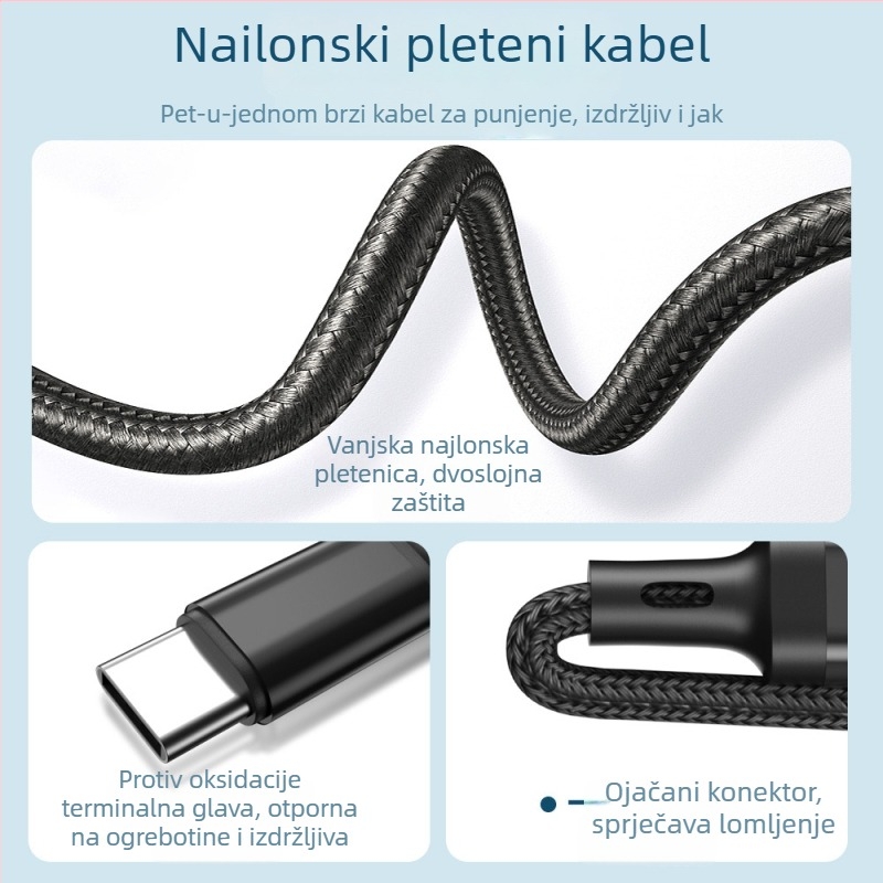 5-u-1 kabel s više konektora za napajanje i prijenos podataka za Apple, Android i Huawei
