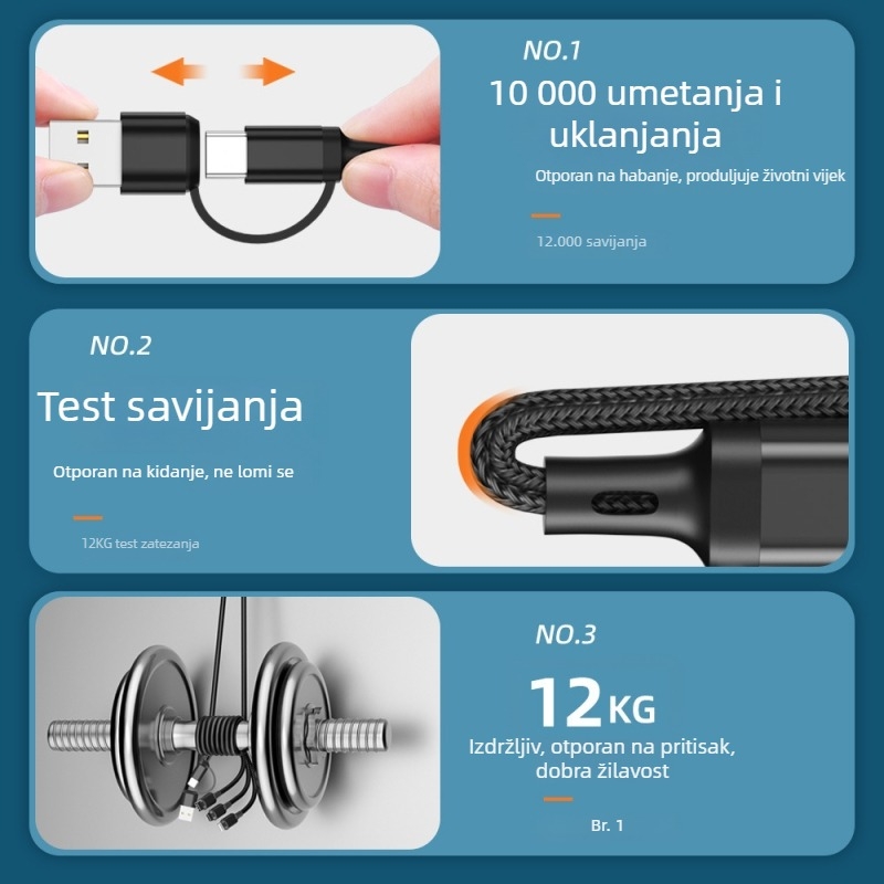 5-u-1 kabel s više konektora za napajanje i prijenos podataka za Apple, Android i Huawei