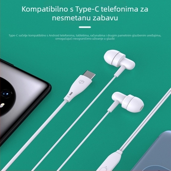 Type-C žične in-ear slušalice za Huawei, Honor i Xiaomi telefone – glazba i pozivi