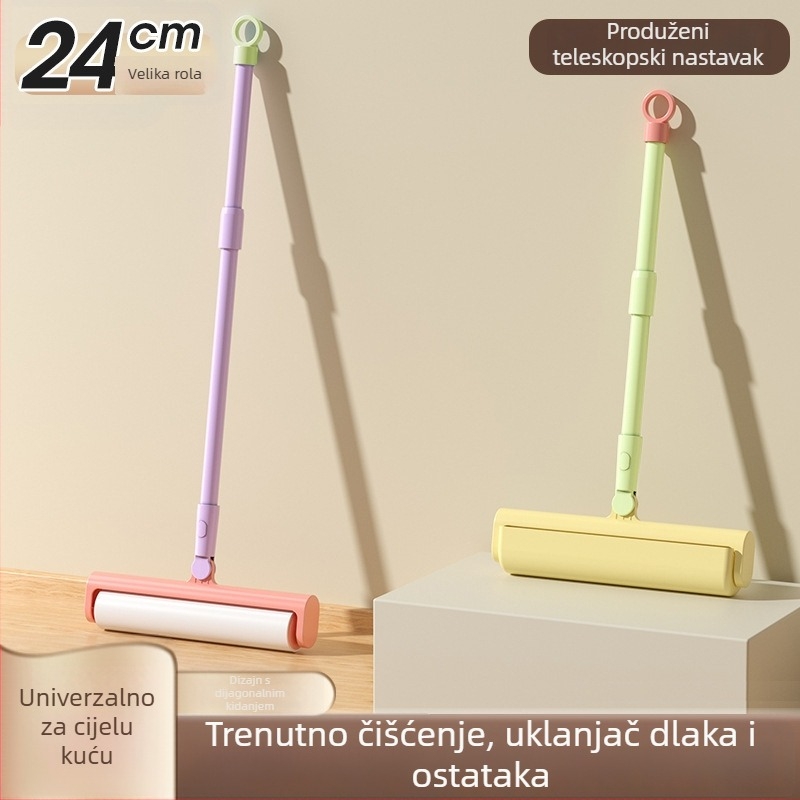 Roller za uklanjanje dlaka s zamjenjivim jezgrom za odjeću, plastična produživa drška, dugačak štap za skupljanje dlaka, proširena verzija