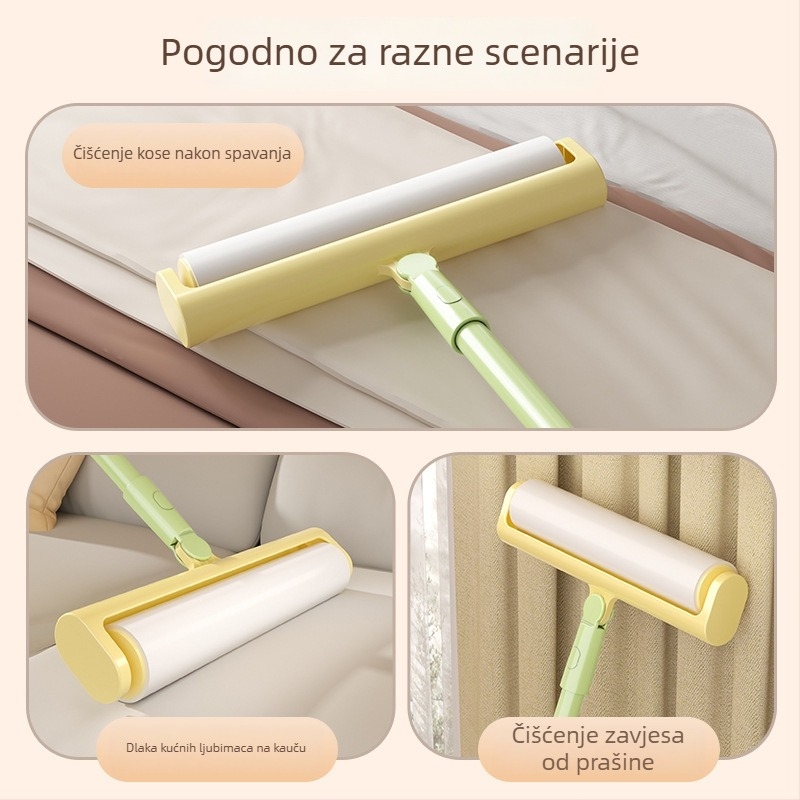 Roller za uklanjanje dlaka s zamjenjivim jezgrom za odjeću, plastična produživa drška, dugačak štap za skupljanje dlaka, proširena verzija