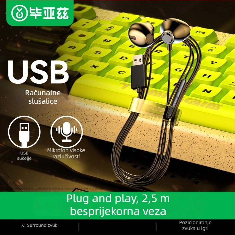 Biaze žične slušalice s mikrofonom, 2-u-1 USB sučelje, Hi‑Fi zvuk, in-ear, 7.1-kanalni zvuk