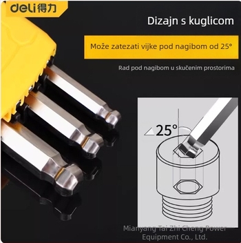 Deli Tools DL230009 Standardni set šesterokutnih ključeva s ravnom glavom, 9 kom, veličine 1,5–10 mm, standardna duljina