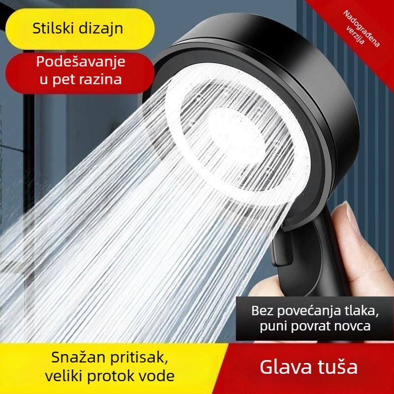 Set tuš glava s pet postavki tlaka za kućnu upotrebu, tuš glava i fleksibilni cijev za bojler