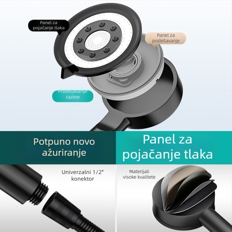 Set tuš glava s pet postavki tlaka za kućnu upotrebu, tuš glava i fleksibilni cijev za bojler