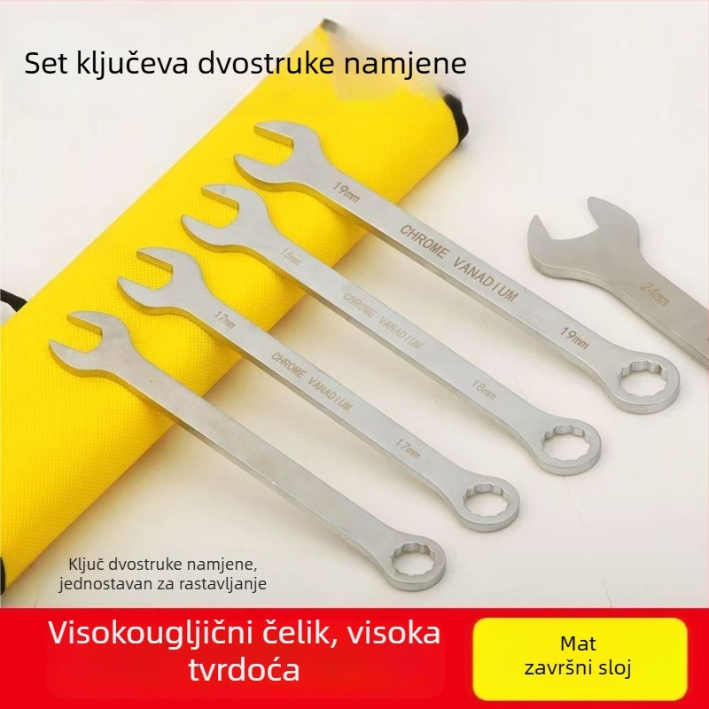 Crni set ključeva od 14 komada s matiranim otvorenim krajevima, auto popravak, 8–24 mm