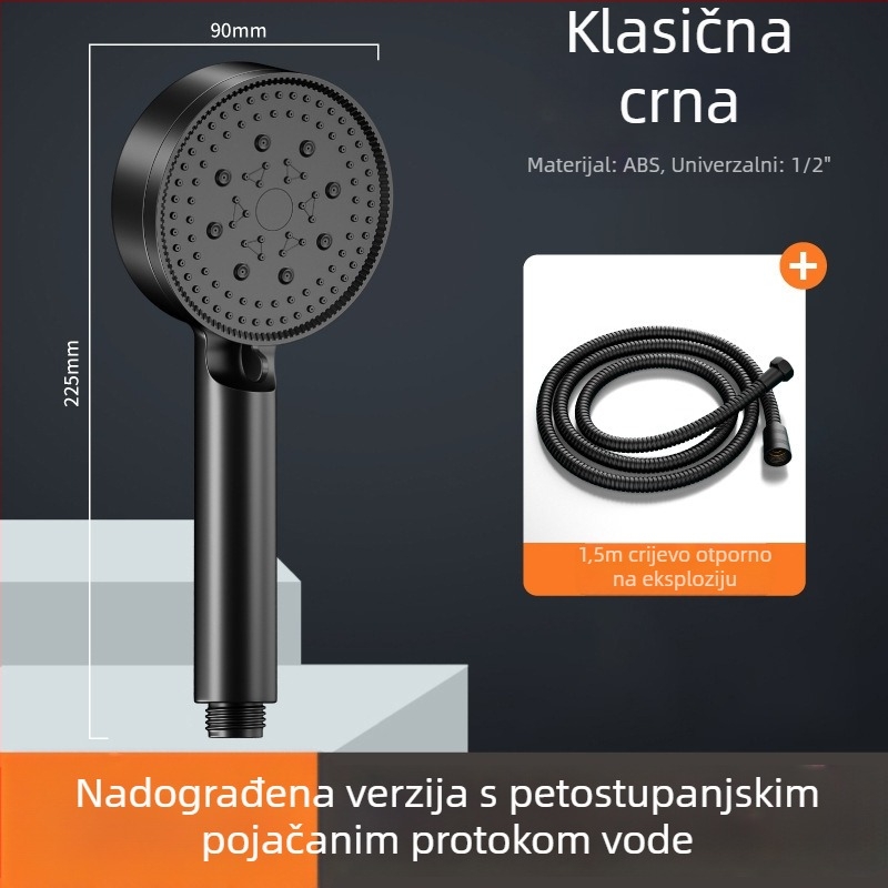 Tuš glava s povećanim pritiskom i 1,5 m crijevom s filtrom — ABS okrugli set tuša s raspršivanjem i režimom kiše