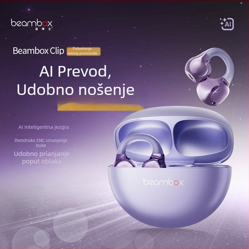 Beambox Bluetooth slušalice s klipom za otvoreno uho, AI, aktivno poništavanje šuma, dugotrajna baterija