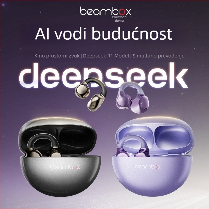 Beambox Bluetooth slušalice s klipom za otvoreno uho, AI, aktivno poništavanje šuma, dugotrajna baterija