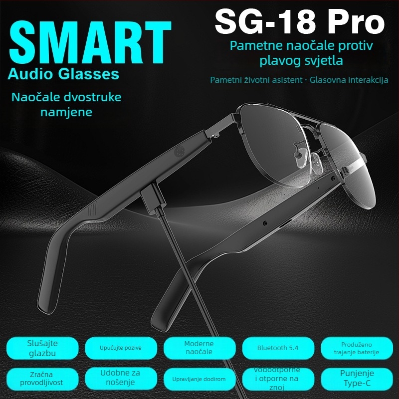 SG15PRO Pametne sunčane naočale s Bluetoothom – Višefunkcionalno za glazbu i pozive, stereo