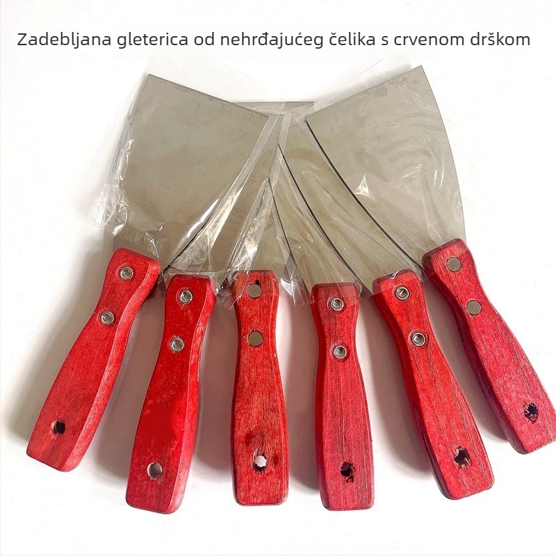 Špatula za žbukanje s crvenom drvenom ručkom i nehrđajućom čeličnom oštricom