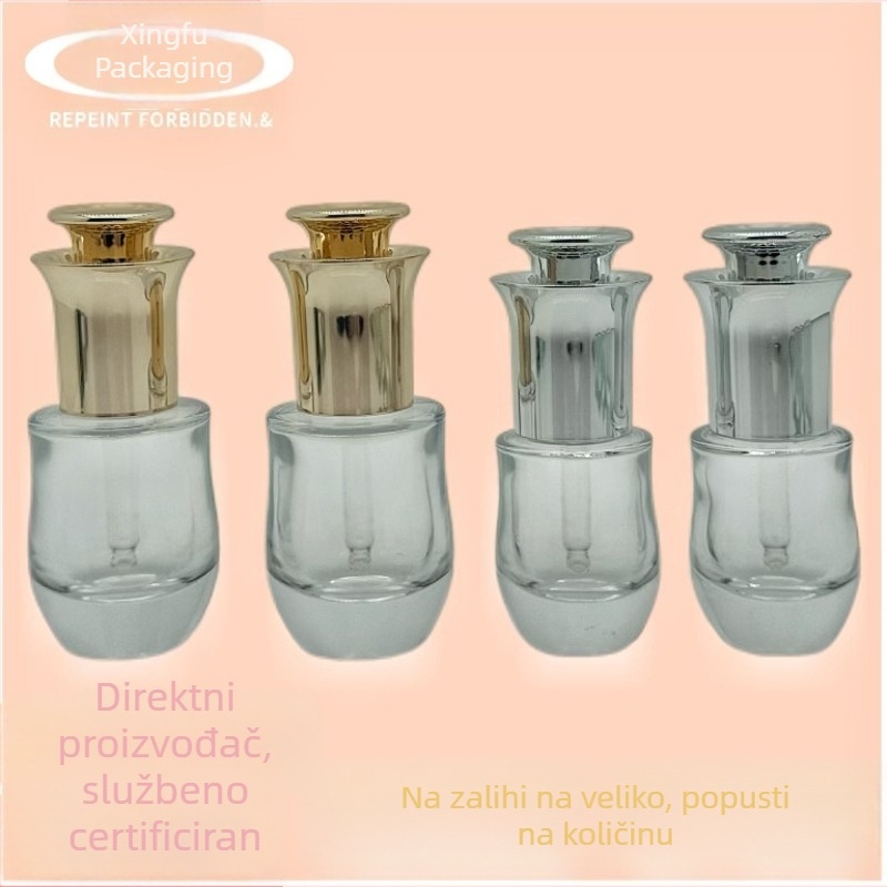 Staklena boca s ploskim ramenima i debelim dnom, pumpa za doziranje za esencijalna ulja, losione i serume, kapaciteti 15 ml i 30 ml