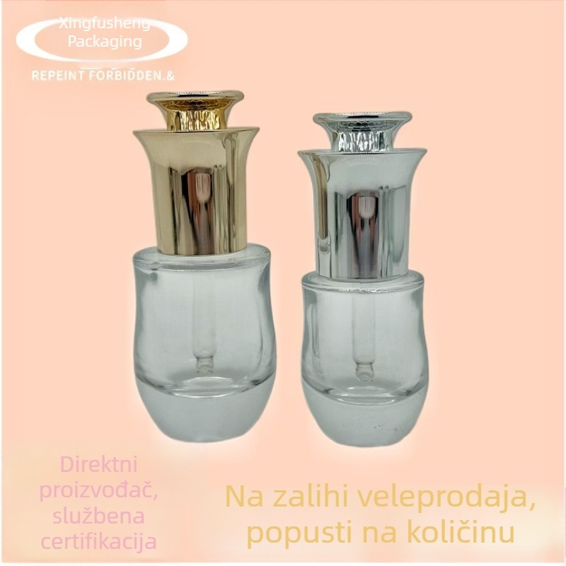 Staklena boca s ploskim ramenima i debelim dnom, pumpa za doziranje za esencijalna ulja, losione i serume, kapaciteti 15 ml i 30 ml