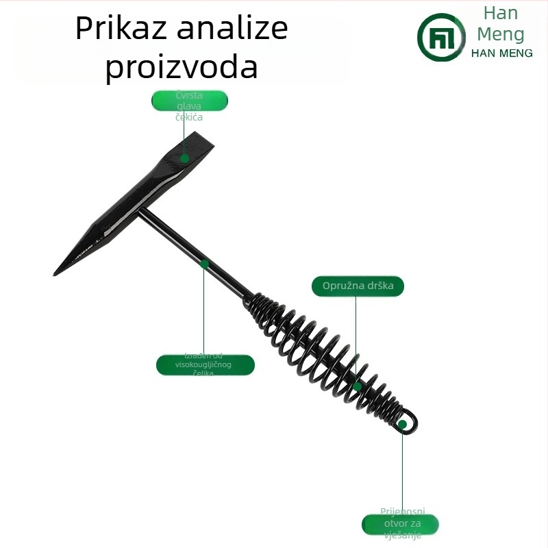 Zavarivački čekić za uklanjanje šljake – vrh od visokougljičnog čelika, drška od željeza, duljina 350 mm, težina 0,5 kg, amortizacija udaraca