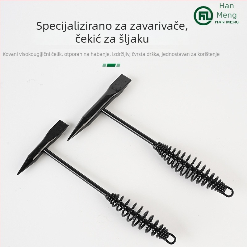Zavarivački čekić za uklanjanje šljake – vrh od visokougljičnog čelika, drška od željeza, duljina 350 mm, težina 0,5 kg, amortizacija udaraca
