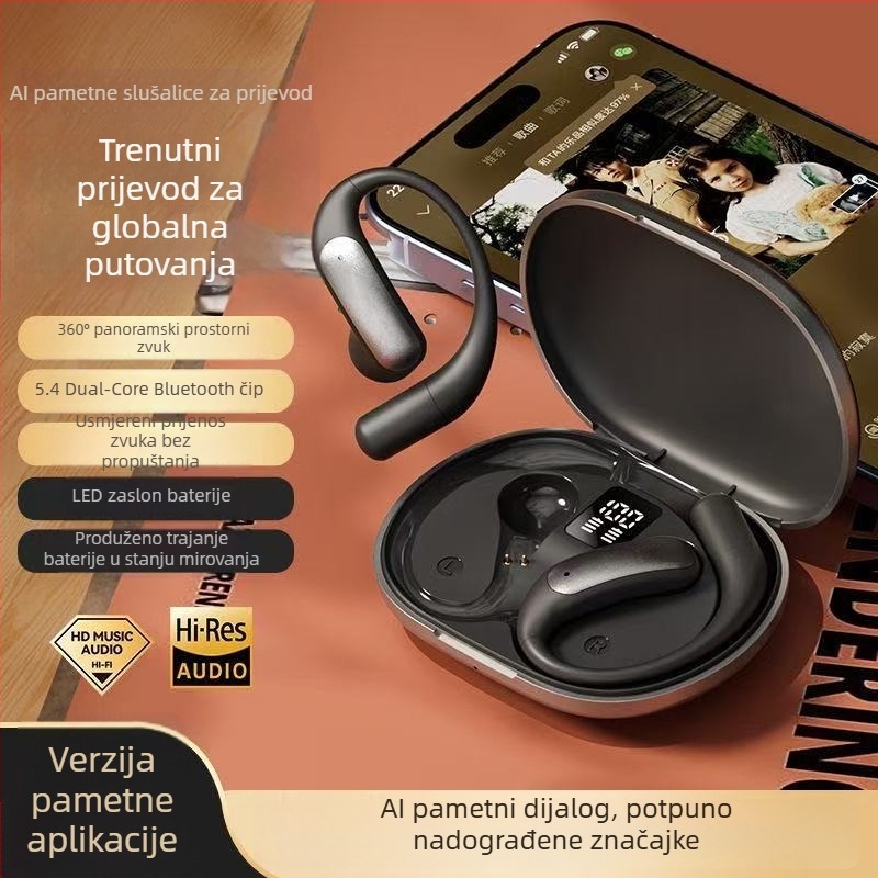 OWS Bluetooth slušalice za uho s klipom, AI prijevod, redukcija šuma, dugi vijek baterije, bežični sport