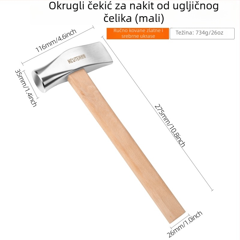 Čekić za zlatare s okruglom i ravnom glavom za kovanje, graviranje i montažu nakita