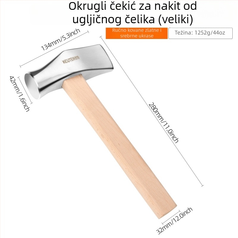 Čekić za zlatare s okruglom i ravnom glavom za kovanje, graviranje i montažu nakita