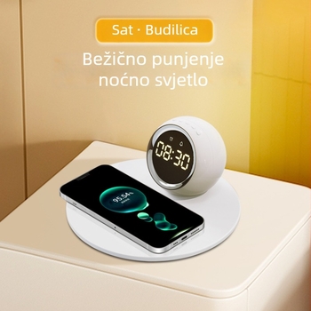 15W bežično punjenje s budilicom i noćnim svjetlom – tri u jednome, minimalistički dizajn