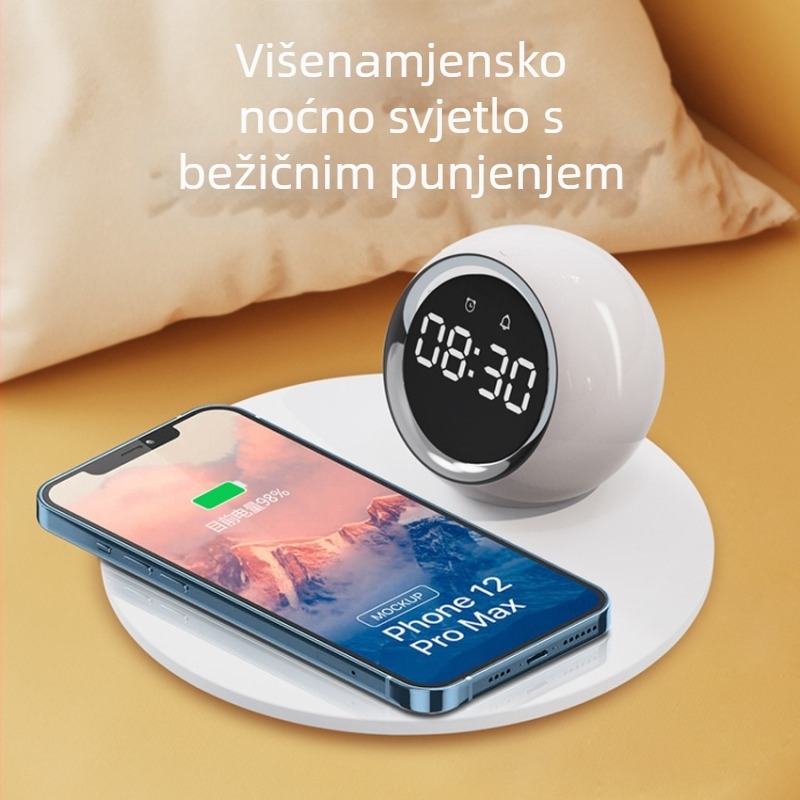 15W bežično punjenje s budilicom i noćnim svjetlom – tri u jednome, minimalistički dizajn