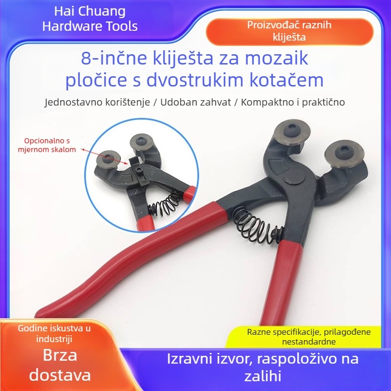 Mozaik kliješta za pločice s dvostrukim kotačićem za rezanje keramičkih pločica i stakla, DIY alat za rezanje s mjernim vodilom