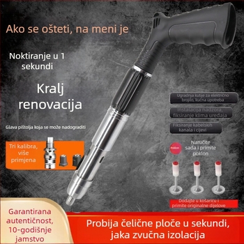 Mini pištolj za čavlje za ugradnju u strop – integrirani alat za zabijanje čavlji, za beton, vodovod i elektro radove, s tišim modelom.