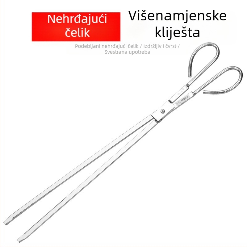 Nehrđajuće čelične dugačke kliješta za roštilj, rukovanje ugljenom i skupljanje smeća, duljina 52/54 cm