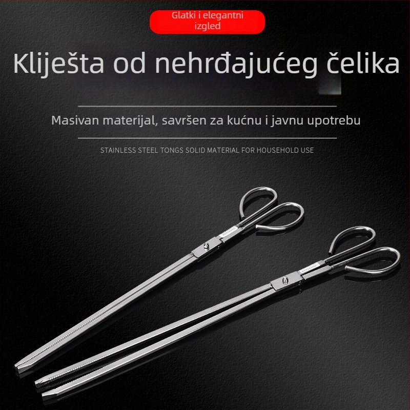 Nehrđajuće čelične dugačke kliješta za roštilj, rukovanje ugljenom i skupljanje smeća, duljina 52/54 cm