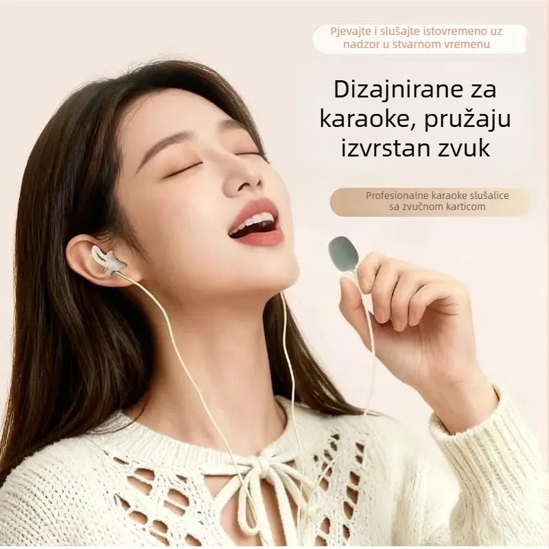 Karaoke slušalice s ugrađenom kartom za monitoriranje i mikrofonom, sve-u-jednom za snimanje i livestream, visokokvalitetan zvuk, žični Type-C priključak