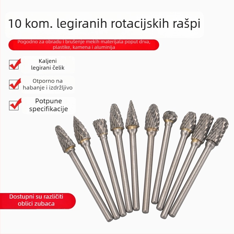 Set karbidnih rotirajućih bušilica za električnu brusilicu s poliranjem, 3×6 dvostruko reznih glava