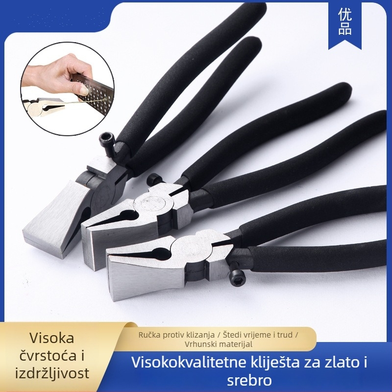 Klešta za izvlačenje žice zlatnog i srebrnog nakita, klešta sa širokim plosnatim čeljustima, alat zlatara
