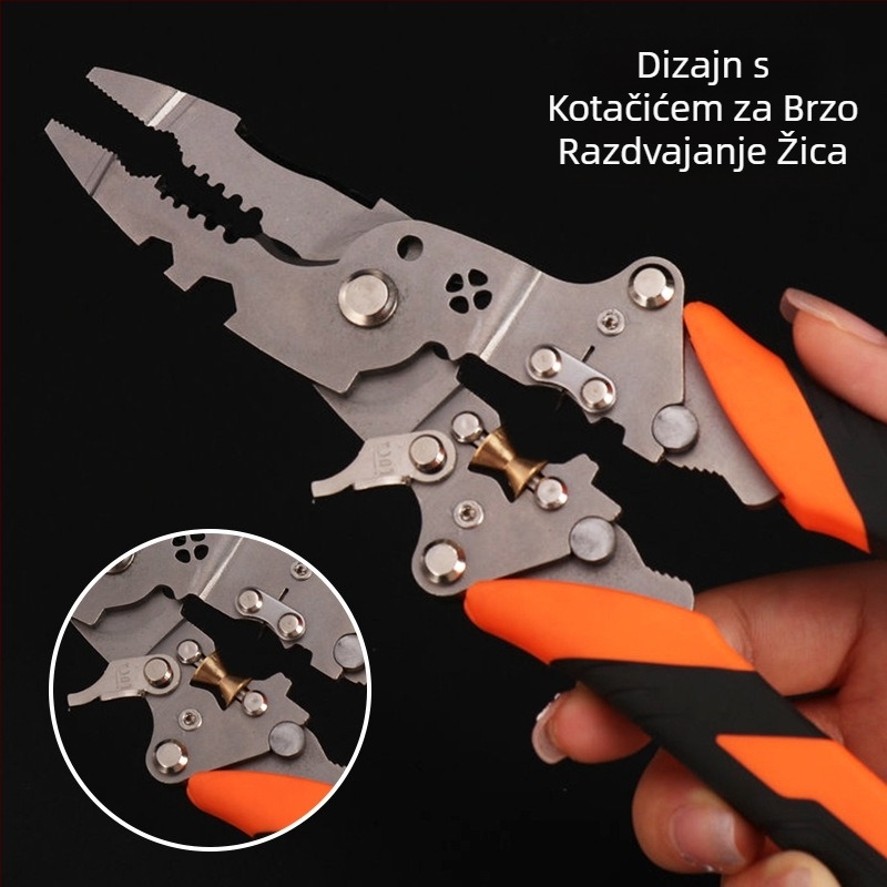 Sklopive 12-u-1 univerzalne kliješta za skidanje izolacije kablova — električarske višenamjenske kliješta za rezanje, skidanje izolacije, navijanje i utiskivanje