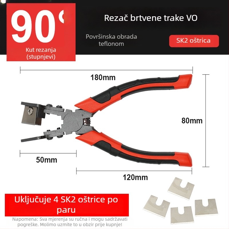 Škare za brtvljne trake vrata i prozora, 90° V‑odrez EPDM utora u aluminijskim okvirima