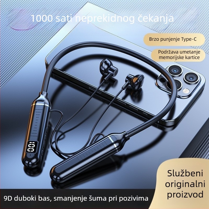 Bežične slušalice oko vrata s Bluetoothom, poluin-ear dizajn, sportske, dugotrajna baterija, 3D zvuk i snažan bas