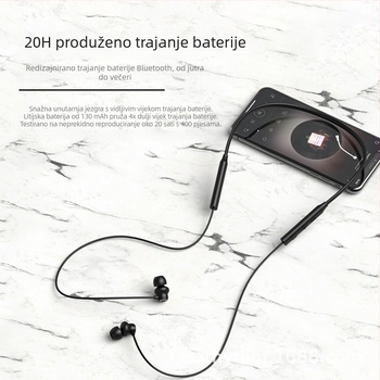 Nova Bluetooth slušalica s trakom oko vrata, dugotrajna baterija, bežično, in-ear, redukcija buke, pogodna za sport i razne situacije