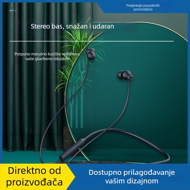 Nova Bluetooth slušalica s trakom oko vrata, dugotrajna baterija, bežično, in-ear, redukcija buke, pogodna za sport i razne situacije