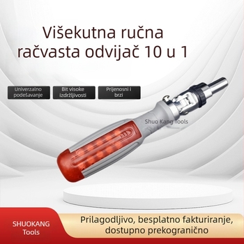 10-u-1 set odvijača s glavom pod više kutova, S2 alatne čelika, bitovi Philips, Torx i ravni.