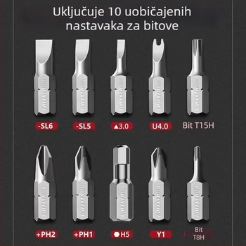 10-u-1 set odvijača s glavom pod više kutova, S2 alatne čelika, bitovi Philips, Torx i ravni.