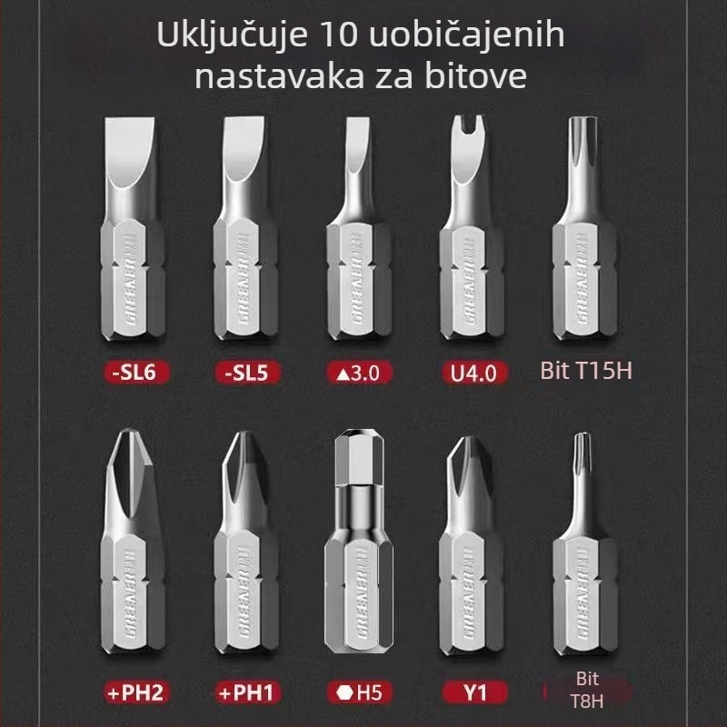 10-u-1 set odvijača s glavom pod više kutova, S2 alatne čelika, bitovi Philips, Torx i ravni.