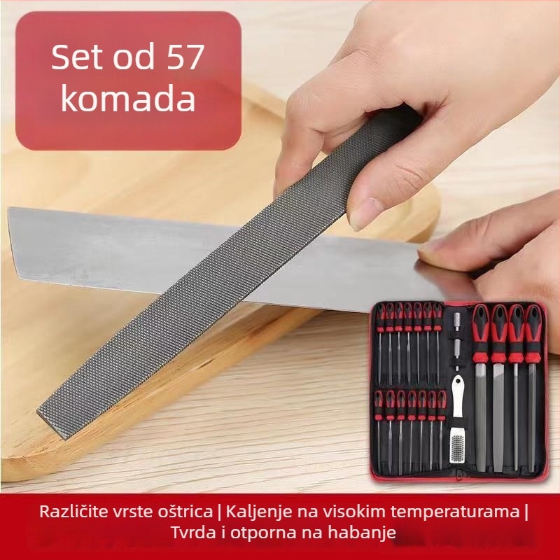 Set fajlova od visokougljičnog čelika: kružni, polukružni, ravni i trokutni fajlovi za metalne i drvene radove