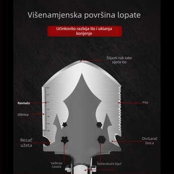 Višenamjenska inženjerska lopata, sklopiva, ojačana, za kampiranje i ribolov