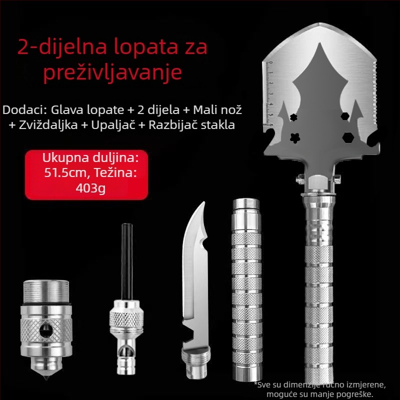 Višenamjenska inženjerska lopata, sklopiva, ojačana, za kampiranje i ribolov