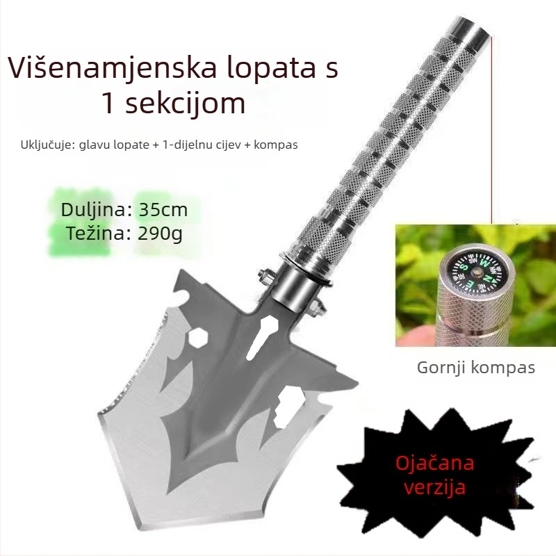 Višenamjenska inženjerska lopata, sklopiva, ojačana, za kampiranje i ribolov