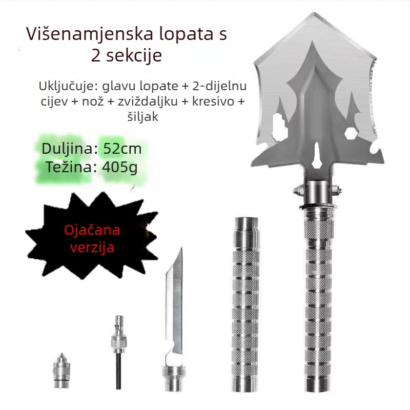 Višenamjenska inženjerska lopata, sklopiva, ojačana, za kampiranje i ribolov