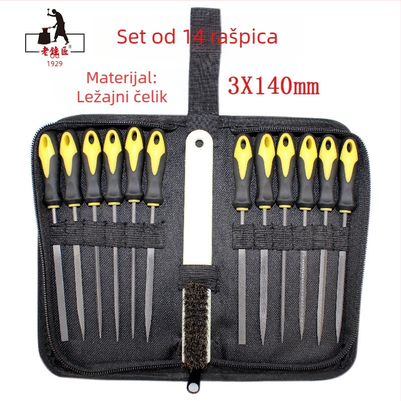 Set od 14 metalnih pilnika u platnenoj torbi za drvarstvo