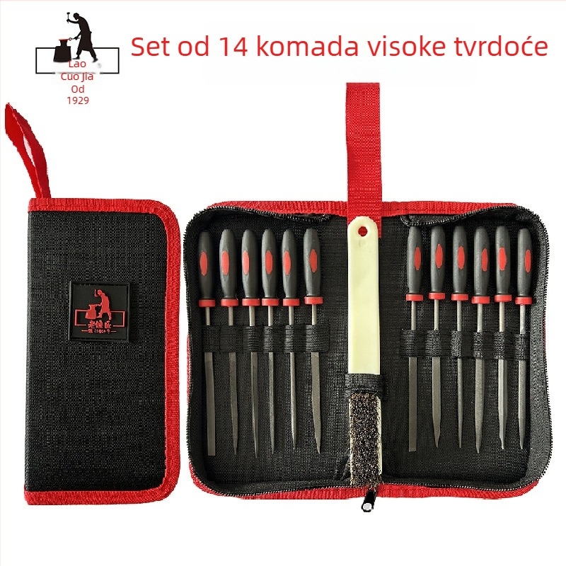 Set od 14 metalnih pilnika u platnenoj torbi za drvarstvo