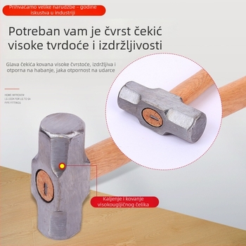 Osmouglasto čekić s drvenom drškom, za kućnu upotrebu, teški alat za zidarske i ugradne radove, u različitim veličinama.