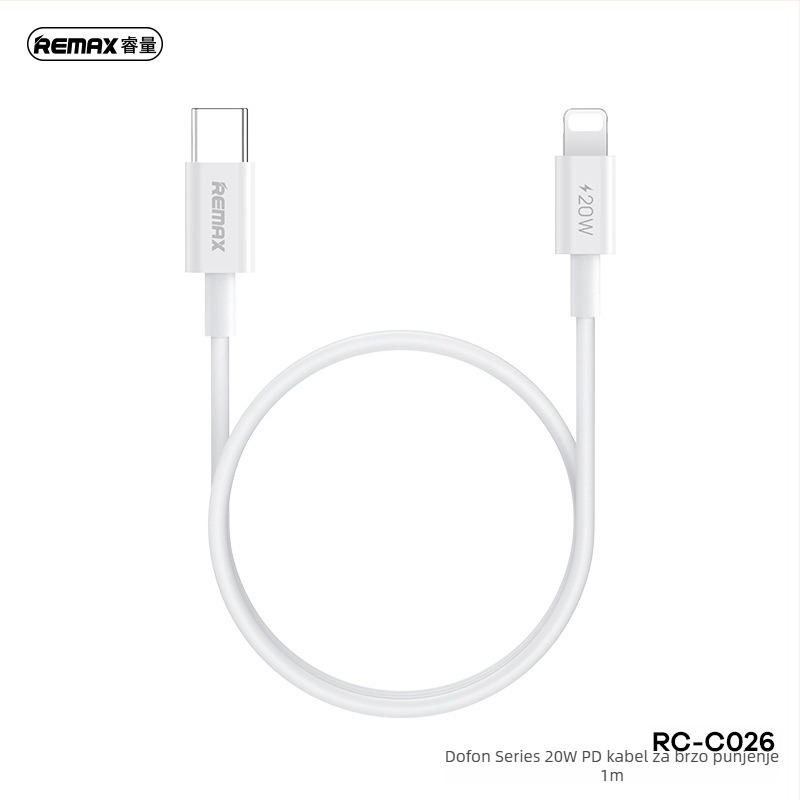 Remax Dongfeng serija 1 m USB-C/Lightning kabel za brzo punjenje 20W, bijela